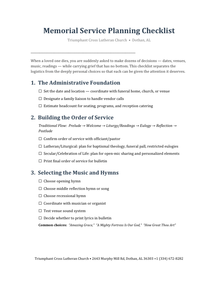 The Comprehensive Memorial Service Planning Checklist: From Music to Readings
